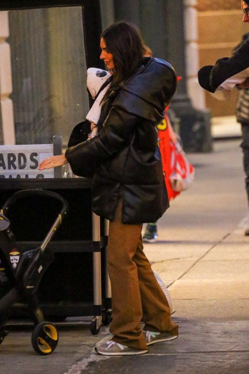 Emily Ratajkowski Out in Black Puffer Jacket with Brown Pants in New York 10/31/2021 2