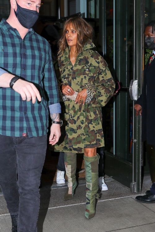 Halle Berry seen Army Print Dress Night Out in New York 11/04/2021