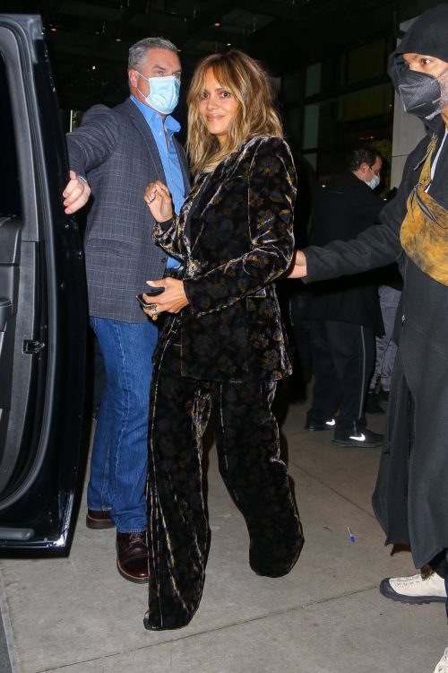 Halle Berry seen in Velvet Floral Print Suit Leaves Her Hotel in New York 11/19/2021 5