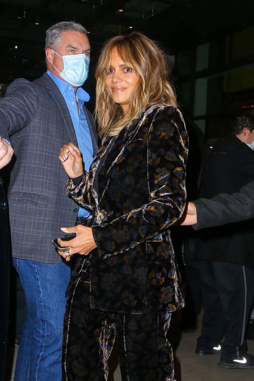 Halle Berry seen in Velvet Floral Print Suit Leaves Her Hotel in New York 11/19/2021 4