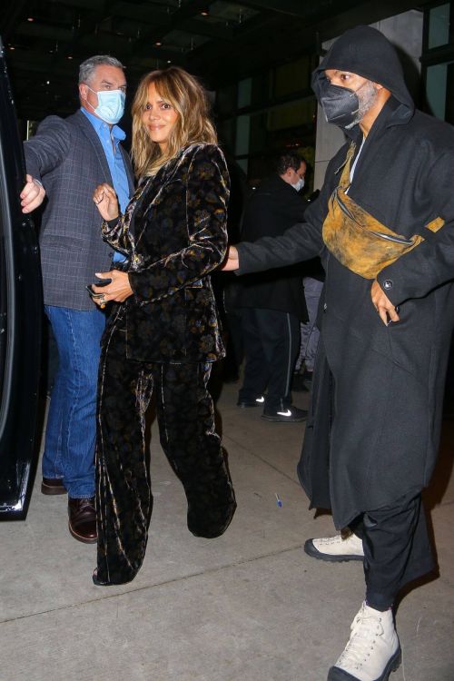 Halle Berry seen in Velvet Floral Print Suit Leaves Her Hotel in New York 11/19/2021 3