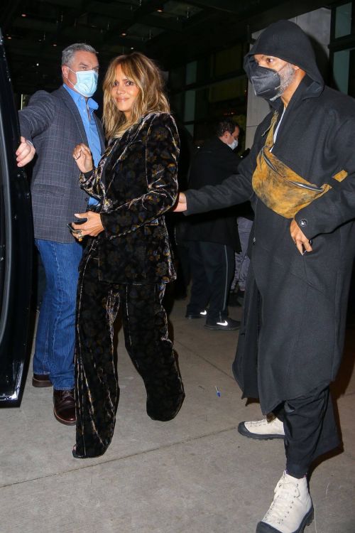 Halle Berry seen in Velvet Floral Print Suit Leaves Her Hotel in New York 11/19/2021 6
