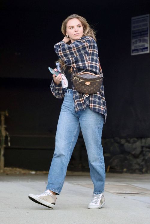 Hannah Brown seen in Check Shirt with Denim at a Starbucks in Los Angeles 11/18/2021