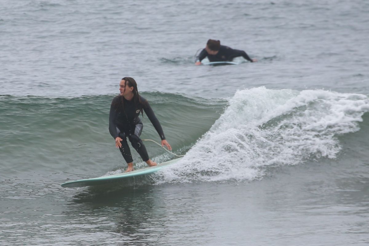 Leighton Meester in Wetsuit Surfing in Malibu 11/05/2021