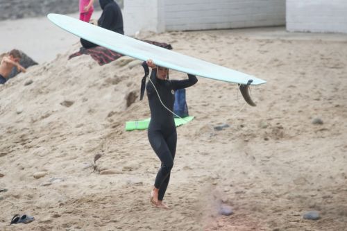 Leighton Meester in Wetsuit Surfing in Malibu 11/05/2021 6