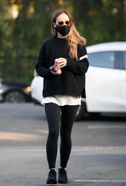 Olivia Wilde in Black Sweater with Tights Out for Coffee in Los Angeles 11/05/2021
