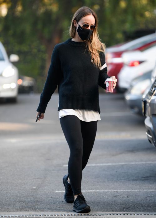 Olivia Wilde in Black Sweater with Tights Out for Coffee in Los Angeles 11/05/2021