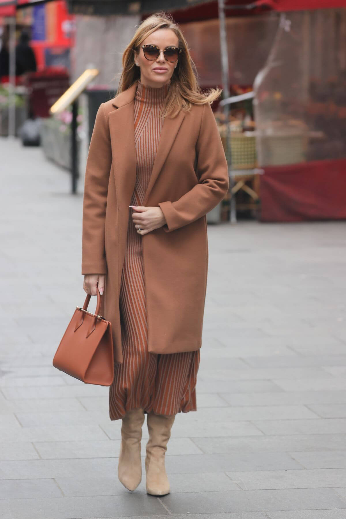 Amanda Holden seen in Long Brown Coat After Leaves Heart Radio in London 12/07/2021