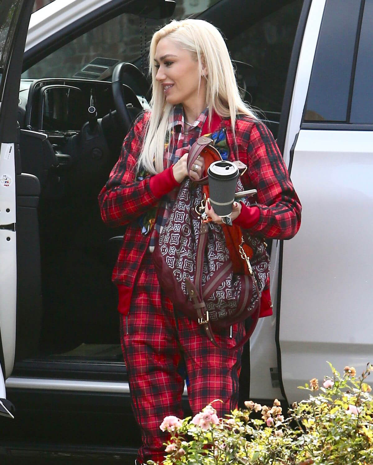 American Singer Gwen Stefani seen in Checked Dress Out in Los Angeles