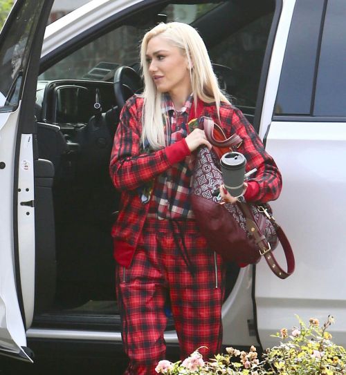 American Singer Gwen Stefani seen in Checked Dress Out in Los Angeles 2