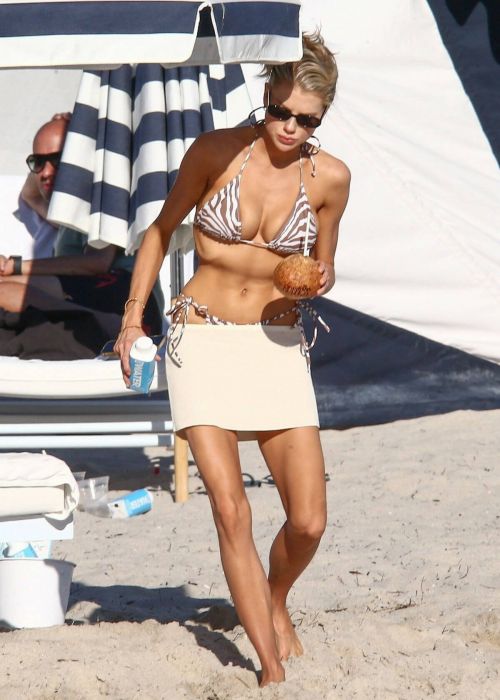 Charlotte McKinney in Tiny Animal Print Bikini on the Beach in Miami
