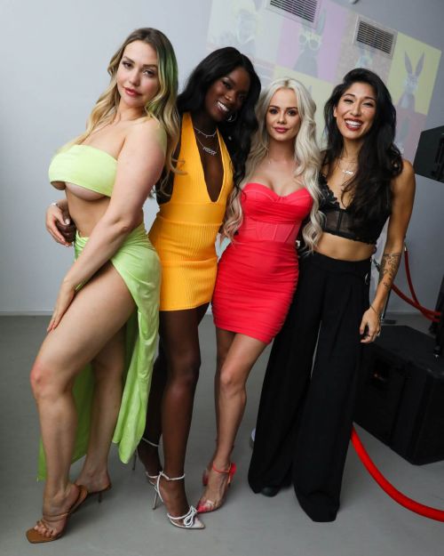 Elsa Jean with Her Friends at Playboy Centerfold Launch at Miami Art Week