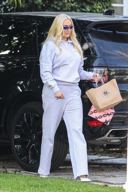 Erika Jayne in White Hoodies and Joggers arrives Her Home in Los Angeles 1