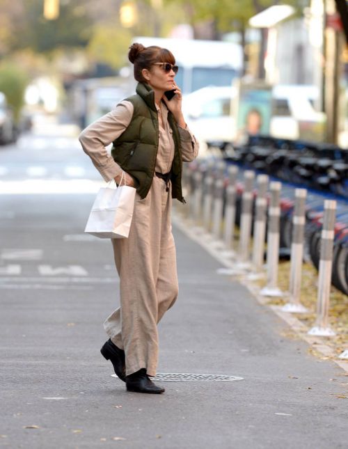 Helena Christensen in Jumpsuit with Puffer Jacket Out in New York 1