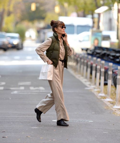 Helena Christensen in Jumpsuit with Puffer Jacket Out in New York 3