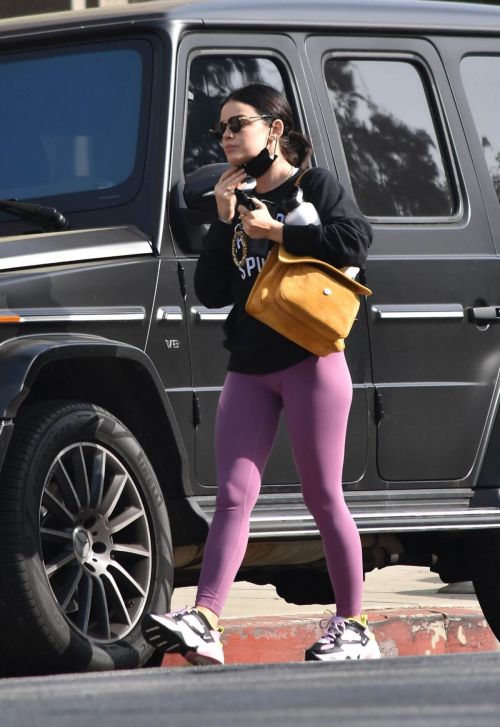 Lucy Hale seen in Purple Tights at Pilates Class in West Hollywood 11/19/2021