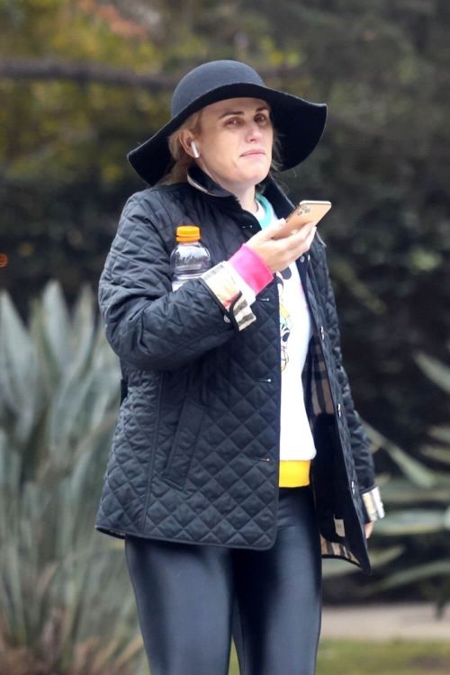 Rebel Wilson in Black Jacket with Tights Day Out in Los Angeles