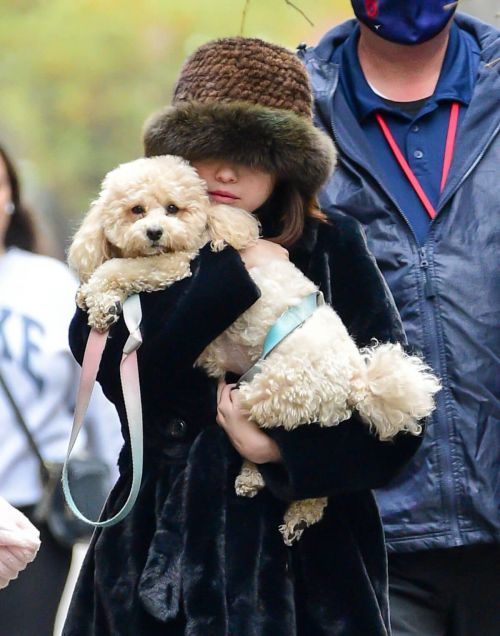 Selena Gomez with Her Dog on the Set of Only Murders in the Building in New York