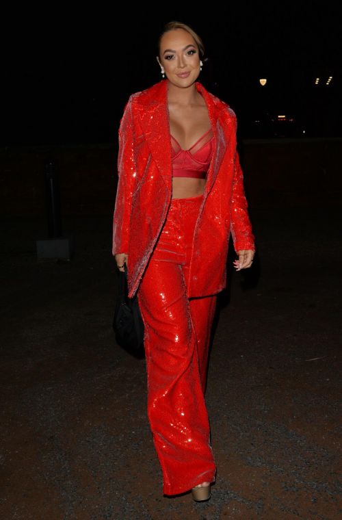Sharon Gaffka seen in Red Outfit Night Out in London 11/19/2021