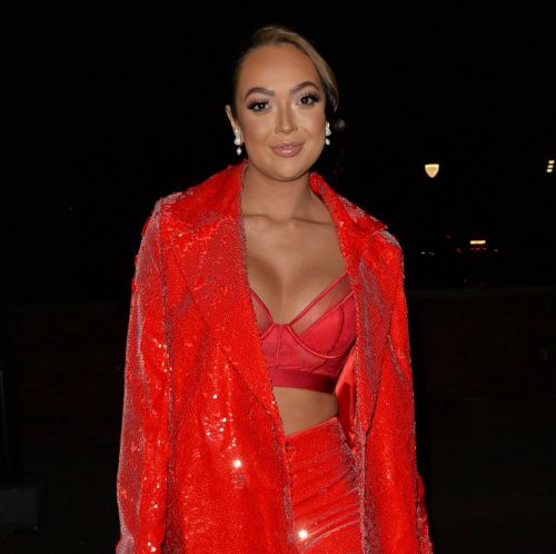 Sharon Gaffka seen in Red Outfit Night Out in London 11/19/2021 2