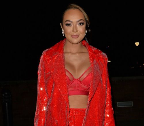 Sharon Gaffka seen in Red Outfit Night Out in London 11/19/2021 4
