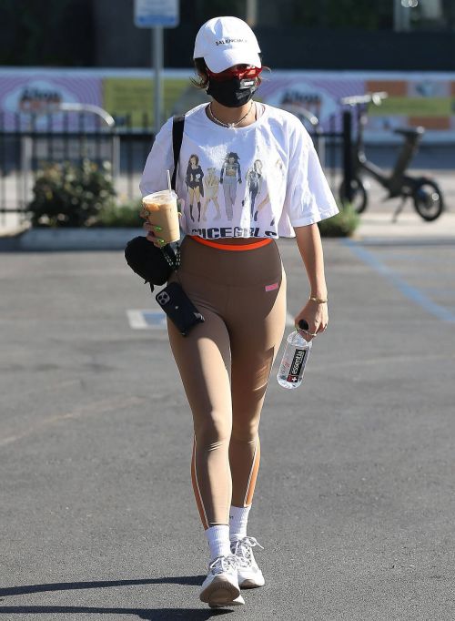 Vanessa Hudgens in Brown Tights Leaves Out a Gym in Los Angeles