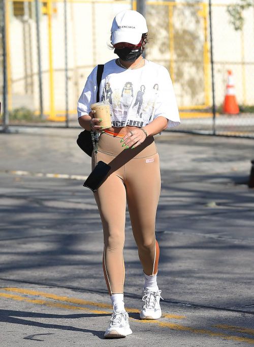 Vanessa Hudgens in Brown Tights Leaves Out a Gym in Los Angeles 5