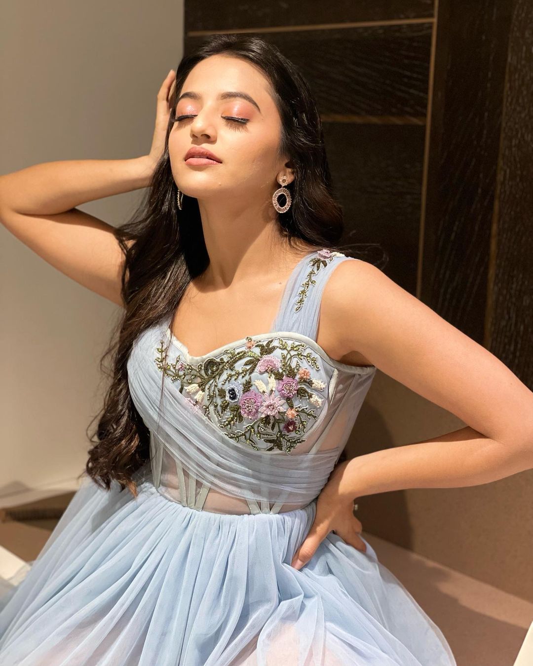 Helly Shah in Beautiful Sky Blue Outfit Designed by World of Asra, December 2021