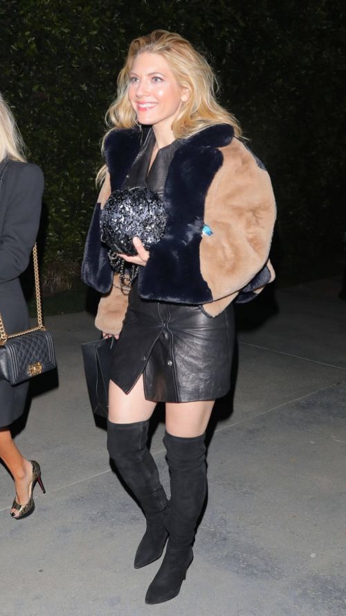Katheryn Winnick Night Out in Leather Jacket at Jennifer Klein