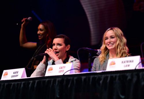 Katie Cassidy, Caity Lotz, Katrina Law and Candice Patton attends The Arrow Panel at Los Angeles Comic-con 2