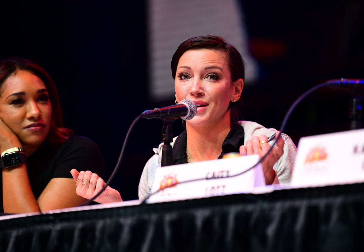 Katie Cassidy, Caity Lotz, Katrina Law and Candice Patton attends The Arrow Panel at Los Angeles Comic-con