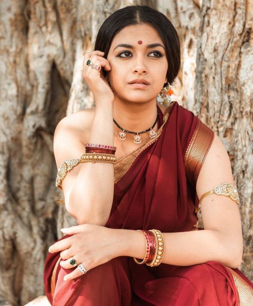 Keerthy Suresh in Aarcha Look at the set of Marakkar: Lion of the Arabian Sea Movie, December 2021 1
