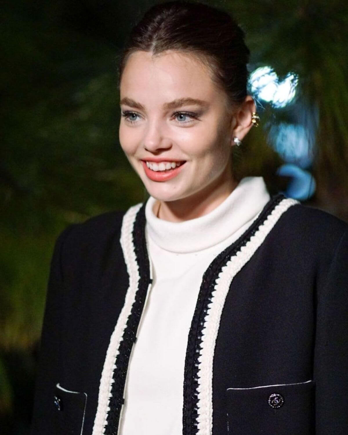 Kristine Froseth in Black and White Outfit at Chanel Dinner to Celebrate Five Echoes in Miami 1