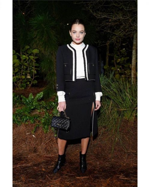 Kristine Froseth in Black and White Outfit at Chanel Dinner to Celebrate Five Echoes in Miami 6