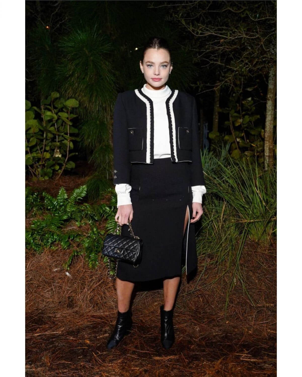 Kristine Froseth in Black and White Outfit at Chanel Dinner to Celebrate Five Echoes in Miami 3