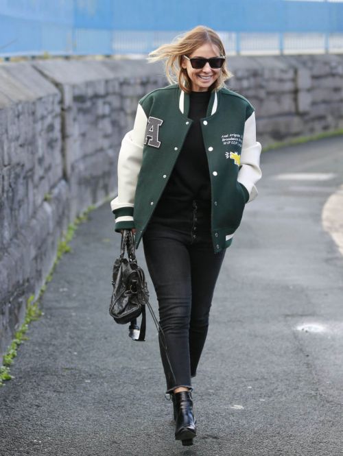 Louise Redknapp in Green White Jacket and Black Denim Day Out and About in Plymouth
