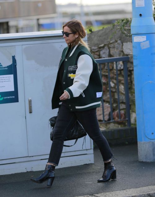 Louise Redknapp in Green White Jacket and Black Denim Day Out and About in Plymouth 2