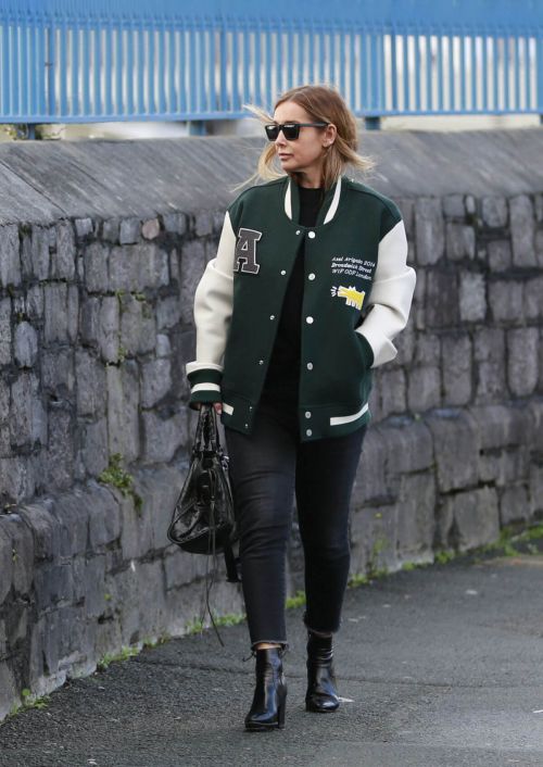 Louise Redknapp in Green White Jacket and Black Denim Day Out and About in Plymouth