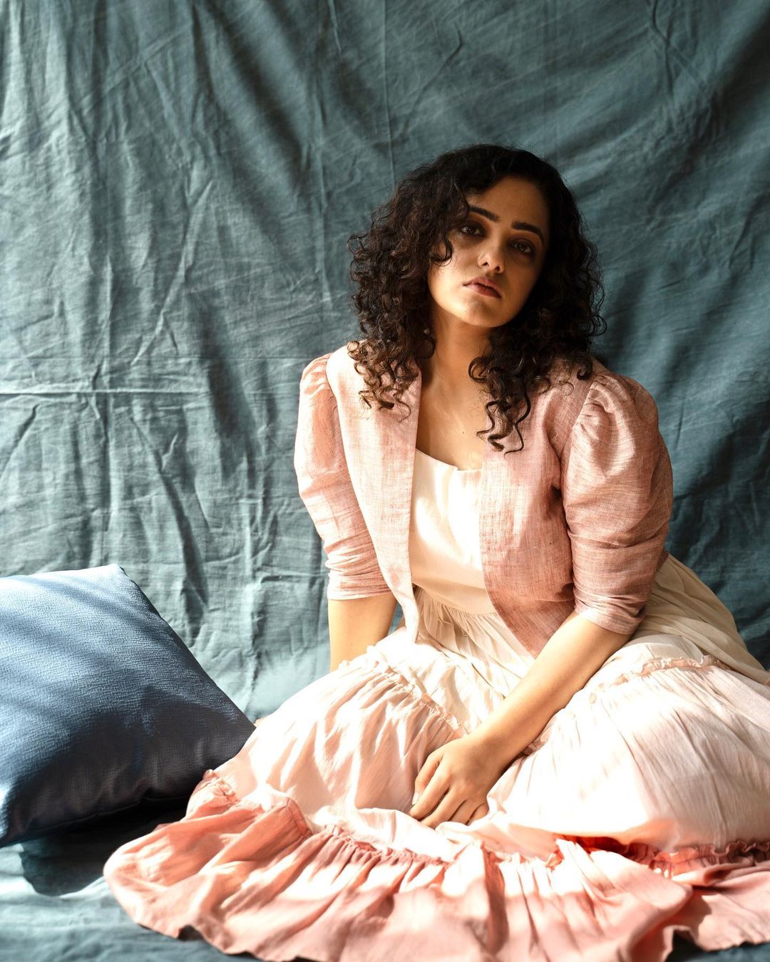 Nithya Menen Photoshoot in Studio Bustle Designed Outfit, January 2022 Nithya Menen Photoshoot in Studio Bustle Designed Outfit, January 2022
