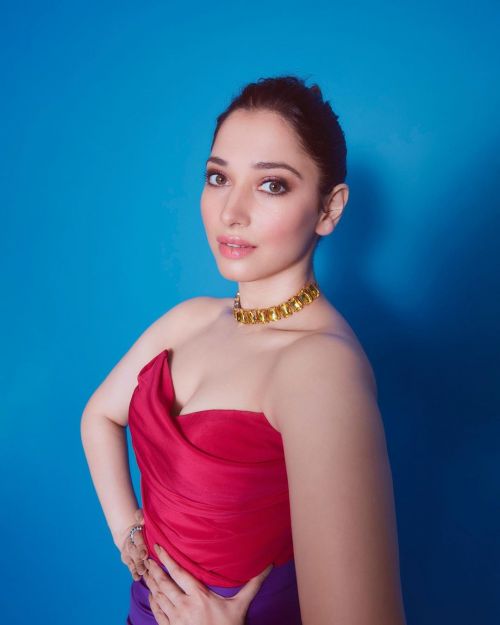 Tamannaah wears Pink and Purple Outfit  Designed by Saisha Shinde, December 2021