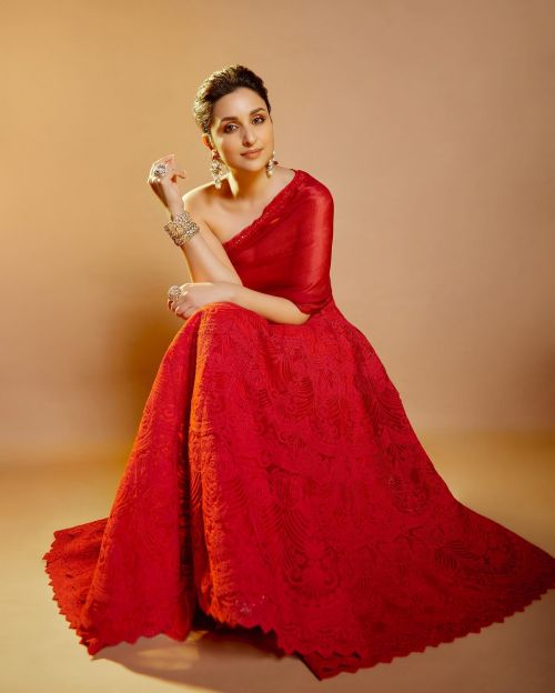 Parineeti Chopra Photoshoot in One-side Off Shoulder Red Dress, March 2022 1
