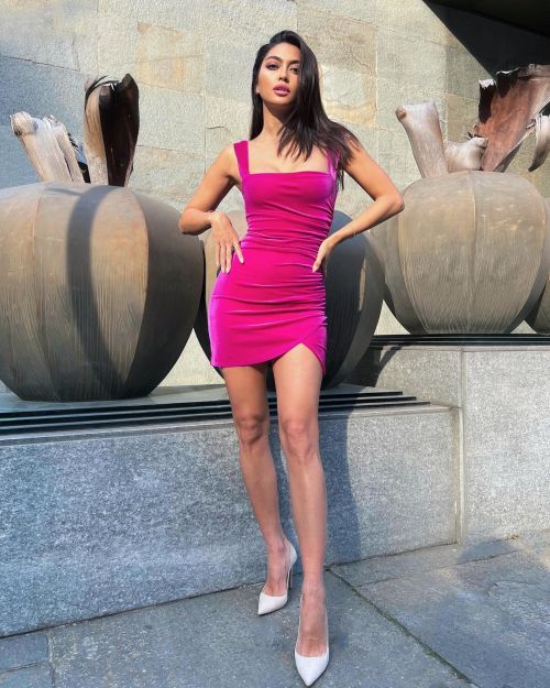 Ambra Gutierrez in NOOKIE Pink Velvet Dress in Milan at Italy, April 2022 2