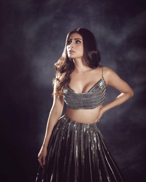 Mouni Roy seen in Silver Deep-neck Blouse and Lehanga, May 2022