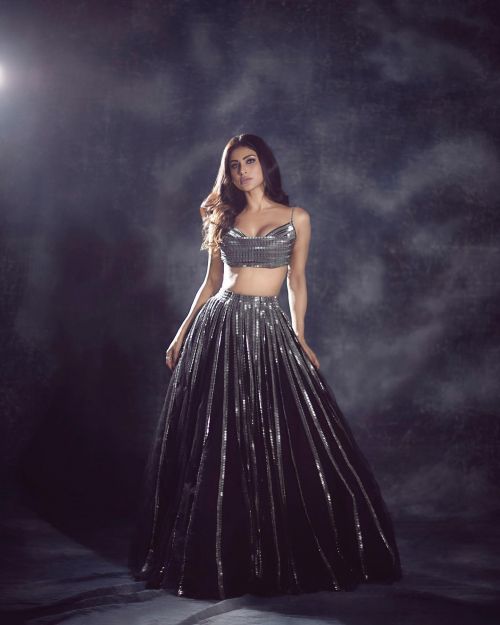 Mouni Roy seen in Silver Deep-neck Blouse and Lehanga, May 2022 4