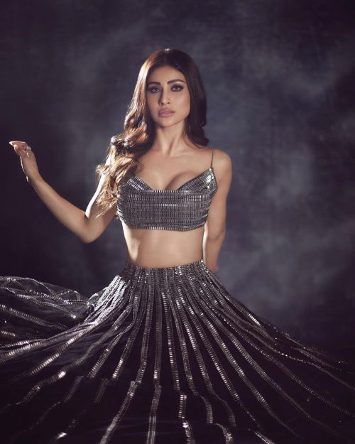Mouni Roy seen in Silver Deep-neck Blouse and Lehanga, May 2022