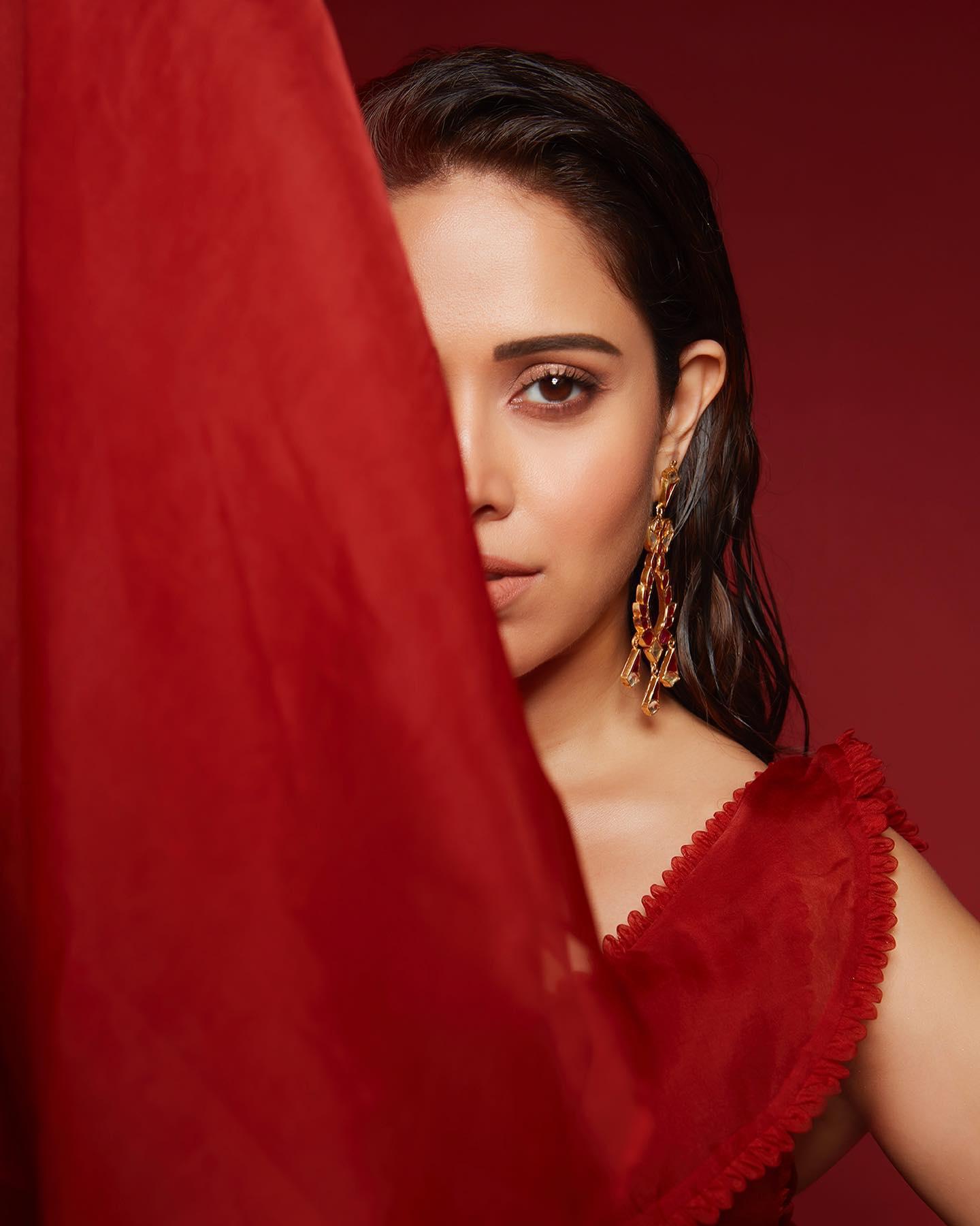 Nushrratt Bharuccha Portrait Photoshoot in Red Dress, April 2022