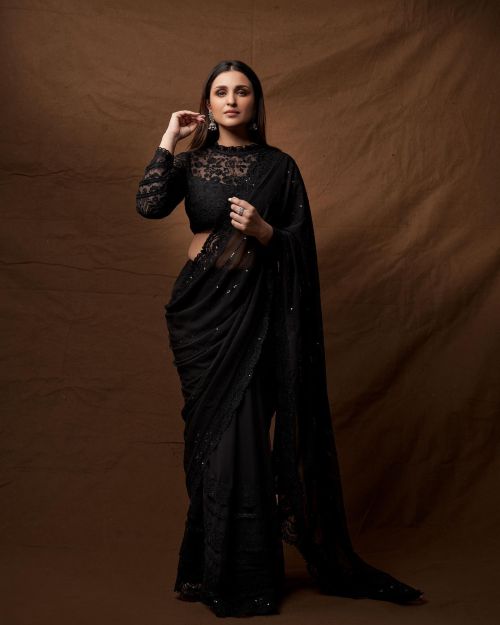 Parineeti Chopra seen in Black Full Sleeve Saree in Photoshoot, May 2022 1