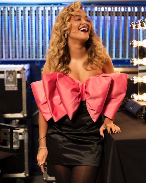 Rita ora seen in Pink Bow Mini Dress at The Voice Australia, Season 11 1
