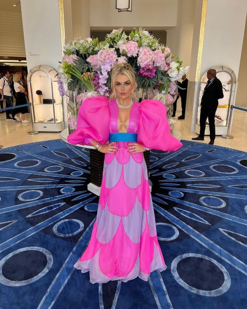 Tallia Storm in YANINA Couture Pink Dress at 2022 Cannes Film Festival, May 2022 2
