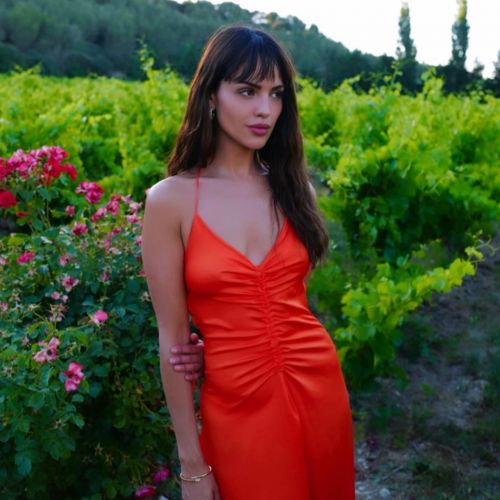 Eiza Gonzalez photos in a orange color dress on Instagram
